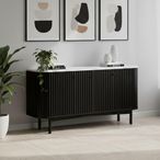 Soho Black Sideboard - 4 Door - Slatted Large - 162cm - White Marble Top