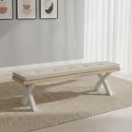 Salcombe Dining Bench with Cross Leg - Grey Oak -  Beige Fabric
