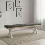 Salcombe Dining Bench with Cross Leg  - Grey Oak - Charcoal Fabric