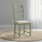 Salcombe Dining Chair - Set of 2 - Ladder Back - Sage Oak - Beige Fabric