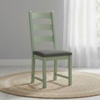 Salcombe Dining Chair - Set of 2 - Ladder Back - Sage Oak - Charcoal Fabric