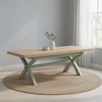 Salcombe Extending Dining Table with Cross Leg - Sage Oak - 8-10 Seater - 200cm-245cm