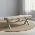 Salcombe Dining Bench with Cross Leg - Sage Oak -  Beige Fabric