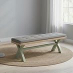 Salcombe Dining Bench with Cross Leg - Sage Oak - Grey Fabric