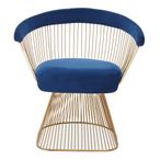 Anzio Chair - Navy Blue Velvet Fabric with Brushed Gold Base