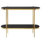 Arezzo Console Table - Oval - Black Glass and Gold Metal - with Shelf