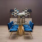 Arezzo Dining Table - 6 Seater - 180cm - Clear Glass with Gold Base