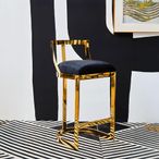 Azalea Barstool - Black Velvet Fabric with Gold Metal