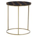 Aris Side Table - Round - Black Acacia Wood with Gold Base