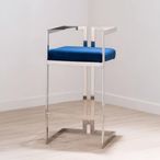 Azalea Barstool - Set of 2 - Blue Velvet Fabric with Silver Metal