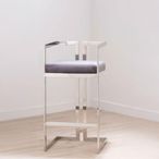 Azalea Barstool - Set of 2 - Grey Velvet Fabric with Silver Metal