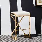 Azalea Barstool - Set of 2 - Ivory Fabric with Gold Base