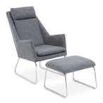 Azalea Lounge Chair - Grey Fabric with Footstool