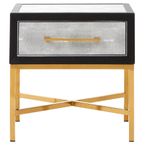 Cadio Bedside Table - 1 Drawer - Grey Faux Shagreen with Gold Legs