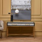 Cadio Console Table - 2 Drawer - Grey Faux Shagreen with Gold Legs