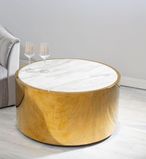 Carlox Coffee Table - Round - White Marble Effect with Gold Metal