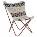 Cefena Butterfly Chair - White and Black Fabric with Rose Gold