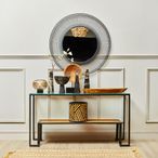 Cibo Console Table - Clear Glass with Black Metal - with Shelf