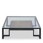 Cibo Coffee Table - Square - Clear Glass with Black Metal - with Shelf