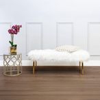 Clarence Bench - White Faux Fur with Gold Legs