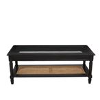 Corso Coffee Table - Clear Glass with Black Wood and Rattan Shelf