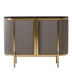Dervio Sideboard - 2 Door - Small - Grey Fluted - Curved with Black Marble Top - 120cm