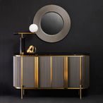 Dervio Sideboard - 4 Door - Large - Grey Fluted - Curved with Black Marble Top - 160cm