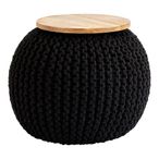 Fusion Pouffe - Mango Wood with Black Woven Round Design
