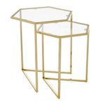 Herber Nest of 2 Tables - Hexagon - Clear Glass with Gold Metal