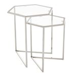 Herber Nest of 2 Tables - Hexagon - Clear Glass with Silver Metal