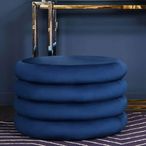 Hartford Pouffe - Round - Navy Blue Velvet Fabric