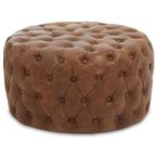 Hoxton Ottoman Stool - Round - Vintage Brown Tufted Leather