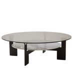 Imperia Coffee Table - Grey Glass - Round - Large - with Shelf