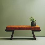 Inca Bench - Brown Leather with Teak Wood - Angular Legs