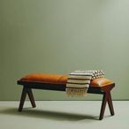 Inca Bench - Brown Leather with Teak Wood