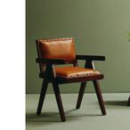 Inca Chair - Brown Leather with Teak Wood - Small Angular
