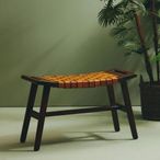 Inca Bench - Brown Leather with Teak Wood - Small Strapped