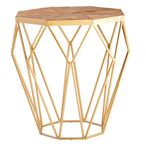 Jodi Side Table - Octagonal - Elm Wood with Gold Metal