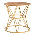 Jodi Side Table - Round - Elm Wood with Gold Metal