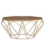 Jodi Coffee Table - Octagonal - Elm Wood and Gold Metal