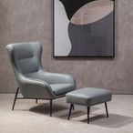 Kaiko Armchair - Grey Faux Leather with Footstool