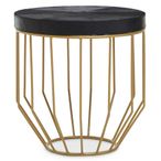 Kensington Townhouse Side Table - Round - Black Faux Fur with Gold Metal