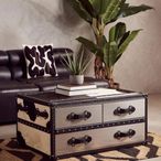 Kensington Townhouse Coffee Table - 3 Drawer - Black and White Leather