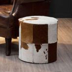 Kensington Townhouse Pouffe - Round - Brown and White Leather