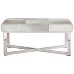 Kensington Townhouse Bench - Grey Leather with Silver Metal