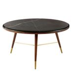 Kenso Coffee Table - Round - Black Marble and Walnut Wood