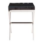 Kerala Side Table - Square - Black Glass with Silver Cross Base