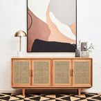 Lyon Sideboard - Large - 4 Door - Oak Wood and Rattan - 160cm