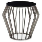 Ackley Side Table - Round - Black Glass - Silver Legs