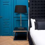 Ackley Bedside Table - Black Glass - Silver Legs